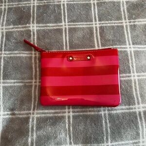 Kate Spade red and pink glossy striped zip wallet